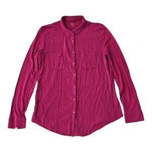 Ann Taylor Loft Long Sleeve Front Pocket Shirt Blouse Rose Pink M